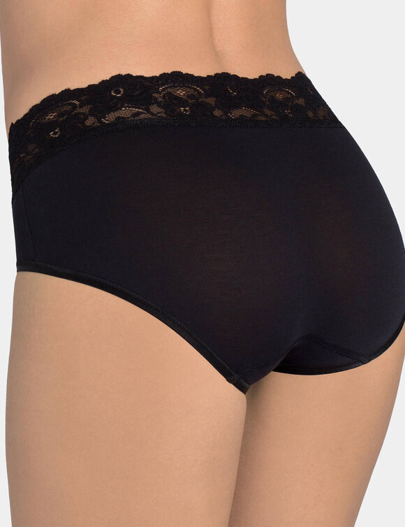 Slip coton et dentelle forme midi Romance - lot de 4 (3 + 1 gratuit) (noir) Slip coton et dentelle forme midi Romance - lot de 4 (3 + 1 gratuit) (noir)
